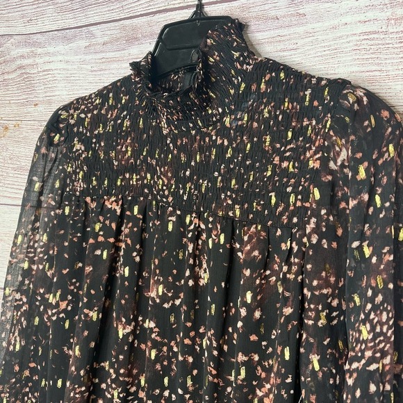 CeCe Pintuck Yoke Smocked Waist Party Holiday Mock Neck Dress Medium New - Picture 6 of 13